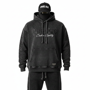 Nouveau survêtement en molleton technique pour homme, logo personnalisé de haute qualité, jogging, sweat-shirt à capuche, respirant, fermeture éclair, imprimé délavé à l'acide, hiver - Product Image 3