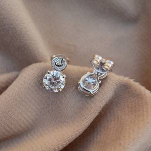 925 Sterling <b>Silver</b> Moissanite Stud <b>Dangle</b> <b>Earrings</b> Round White Stone Push Back Everyday Wear Statement Pieces Ready to Ship - Product Image 3