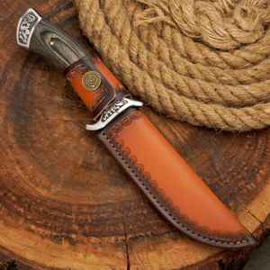 Cuchillo de Caza de Hoja Fija de Acero de Damasco de Alta Calidad Hecho a Mano para Supervivencia en Campamentos, con Mango de Madera y Funda de Cuero Personalizada - Product Image 5