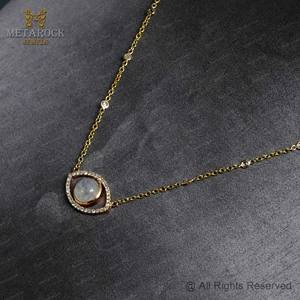 Pavé Diamant 14k Or Evil Eye Pendentif Collier Naturel Arc-En-Lune Pierre Bijoux À La Main Chaîne Collier Nouveau Design - Product Image 6