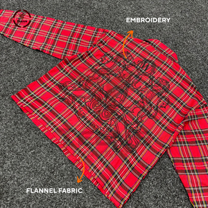 Chemise décontractée à manches longues en coton lavé rétro de haute qualité, sur mesure, style streetwear, avec chemise en flanelle à carreaux ornée de strass - Product Image 2