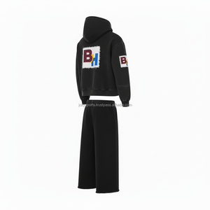 Haute qualité 380 GSM polaire survêtement doux coton tissu noir couleur personnalisé brodé Logo tenue décontractée survêtement - Product Image 4