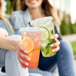 24oz Plastic <b>Cups</b> <b>with</b> Lids and <b>Straws</b> Sturdy Food Safe <b>Iced</b> Clear <b>Coffee</b> <b>Cups</b> Disposable Smoothie <b>Cups</b> for Cold Drinks BPA FREE - Product Image 1
