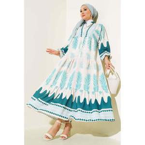 民族图案格子连衣裙祖母绿 - Product Image 1