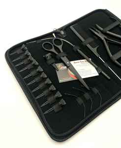 Kit d'outils d'extension de cheveux noirs mats comprenant une pince à anneau Micro Link Clips Ciseaux Boucle Épilation des extensions de cheveux humains - Product Image 4