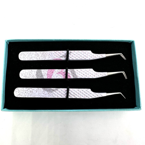 Meilleure qualité revêtement en poudre blanche avec des paillettes roses 45 & 90 degrés pince à épiler extension de cils Silver Tip Beauty Instruments - Product Image 6