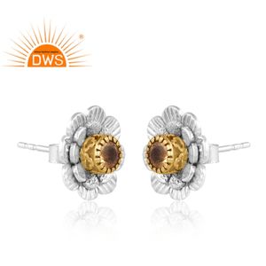 ต่างหูซิทรีนพลอยซิทรินธรรมชาติคุณภาพดีต่างหูเม็ดกลมดีไซน์ดอกไม้ผลิตตามสั่ง - Product Image 2