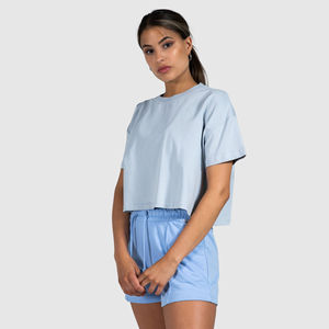 Top corto de algodón de talla grande para mujer de alta calidad LOGO personalizado verano liso teñido gimnasio entrenamiento Fitness ropa recortada camisetas - Product Image 2