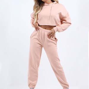 Qualité supérieure femmes deux pièces ensemble couleur unie à manches longues fermeture éclair col montant ensemble lâche sport survêtements décontractés - Product Image 5