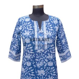 Diseñador Vintage estampado 100% algodón Bodycon mujer indio Maxi longitud Kurti para fiesta de noche Formal boda venta al por mayor exportación - Product Image 2