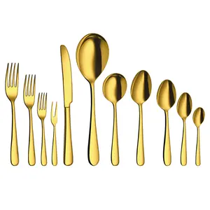 Meilleure vente Ensemble complet de 11 couverts en acier miroir doré et brillant, fabriqués à la main, couverts en acier inoxydable - Product Image 1