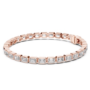 Bracelet tennis en or jaune et blanc massif 14 carats, diamant taille émeraude cultivé en laboratoire certifié IGI, serti clos, plaqué rhodium, bijoux pour femmes - Product Image 1