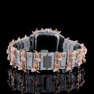 <b>Men's</b> Fashion Antique Wrist <b>Watch</b> Red Iced Moissanite GRA Certified Diamond Mechanical Movement Stainless Steel Sapphire 47mm - Product Image 3