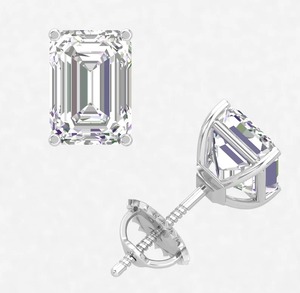925 Sterling <b>Silver</b> White Moissanite Emerald Cut Study <b>Earrings</b> Making for <b>Women</b> Fashion Jewelry - Product Image 2