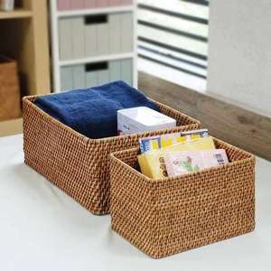 Panier rond en rotin naturel écologique, tissage moderne avec poignée pour la cuisine, rangement coloré de Pâques - Product Image 2