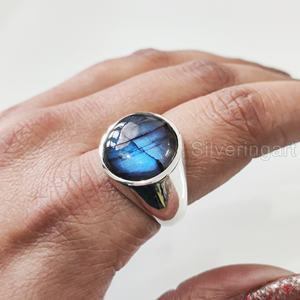 Vente en gros Bague pour homme Labradorite de feu bleu naturel Pierre de naissance Bague arabe Cadeau d'anniversaire Bijoux Bague en argent sterling 925 - Product Image 1