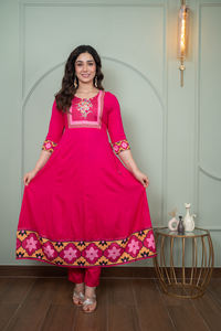 Premium Quality Anarkali Woman's Rayon <b>Women</b> Floral Print <b>Kurta</b> <b>Set</b> with Dupatta <b>for</b> Wedding and Causal Wear - Product Image 2