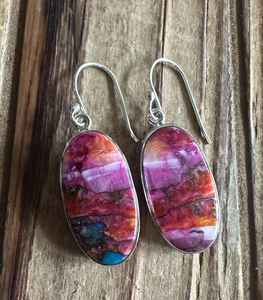 Boucles d'oreilles pendantes en argent sterling avec turquoise Kingman naturelle, pierres précieuses roses, orange et bleues, bijoux artisanaux, tendance pour femmes, pour les fêtes - Product Image 5