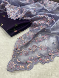 Nuevo traje de diseñador 2024, estilo moderno a pedido, el mejor Jimichu Shifon, Sari, bordado, trabajo, exportador mundial, a la venta - Product Image 2