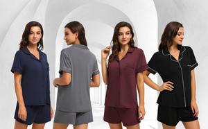 Diseño de logotipo personalizado económico Durable usando pijama conjunto mujeres ropa de dormir de algodón puro - Product Image 4