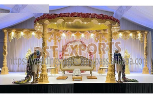 Mandap de mariage indien en bois sculpté au look élégant, personnalisé, nouveaux modèles classiques de piliers en bois sculpté, mandaps au prix d'usine - Product Image 3