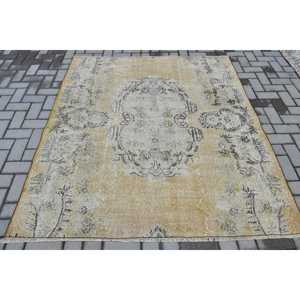 Turkish Area Rug, 5.4x6.1 ft Vintage Rug, <b>Brown</b> Camouflage <b>Wool</b> Rug - Product Image 1