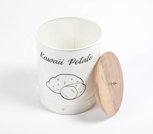 Customised Kawaii Potato <b>Storage</b> Jar Galvanized Iron Food Container Wooden Lid Food <b>Spice</b> Honey <b>Storage</b> Direct Manufacturer - Product Image 3