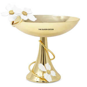 New Arrival Round Metal Serving & Decor <b>Bowl</b> Powder Coated in Black with Gold Plated Flowers & Leaves Heat Resistant Base - Product Image 5