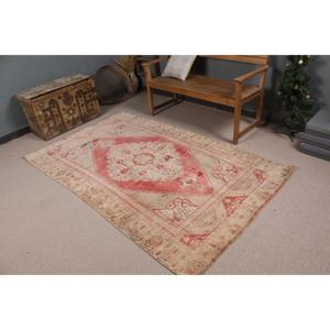 Turkish Rug, 4.5x7.5 ft Vintage Rug, <b>Red</b> Ikat <b>Wool</b> Rug - Product Image 2