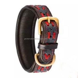 Collar de perro de cuero marrón acolchado suave con diseño trenzado a mano, costura de borde fuerte y herrajes ajustables de latón antiguo - Product Image 1