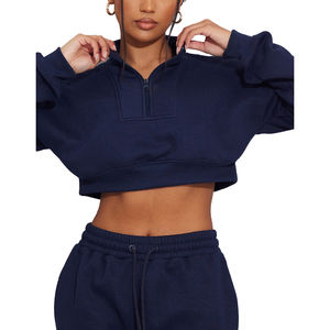 Femmes Logo personnalisé coton cordon Yoga haut à capuche recadrée à capuche pour les sports d'hiver entraînement goutte épaule haut actif - Product Image 6