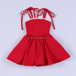 Vestido de Yoga <span class=keywords><strong>para</strong></span> Niñas, Tirantes Finos, Sin Mangas, Cintura Ajustable con Cordones, Ribete de Encaje, Pantalones Cortos Integrados, Logotipo Personalizado, Talla - Product Image 3