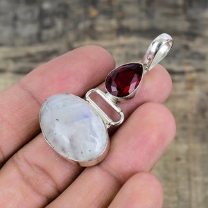 Joyería para mujer, colgante de estilo bohemio plateado, joyería de plata de ley 925, piedra lunar, piedras preciosas, colgante hecho a mano de tendencia, regalo para - Product Image 2