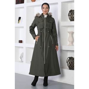 Chaqueta Larga con Capucha y Cierre de Cremallera, Estilo Gabardina, con Cierre de Cremallera Elegante - Product Image 1