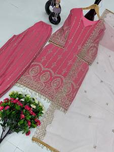 Diseñador indio nueva colección de trajes Salwar con Secuencia de bordado trabajo de encaje elegante en tela pesada de imitación Georgette - Product Image 6