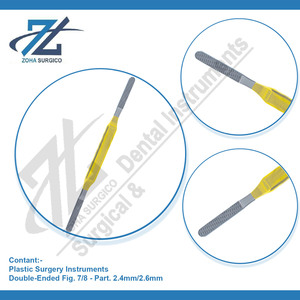 FOMON 21cm Escofina Nasal de Doble Punta 8-1/4 ''Fig. 7/8 Parte Mango Central Plano Chapado en Oro 2,4mm/2,6mm Base Instrumento Quirúrgico - Product Image 4