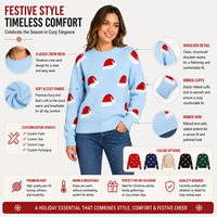 Pull de Noël pour femme, motif jacquard chapeau de Père Noël, tricot festif bleu clair, conception personnalisée OEM