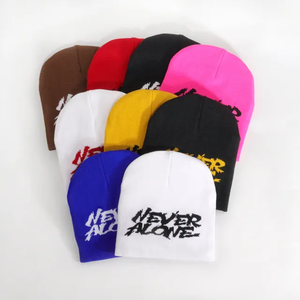 Fabricant de bonnet d'hiver unisexe imprimé en acrylique brodé de lettres jacquard Bonnet tricoté - Product Image 1