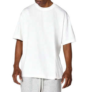Custom Made Men's Oversized Boxy Cropped Fit T-<b>Shirt</b> 350gsm Heavyweight Knitted <b>White</b> <b>Plain</b> Digital Printed Crew Neck Design - Product Image 1