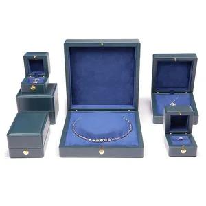 Custom Logo Luxury Wooden Jewellery Box Leather Gift Storage Box Ring Pendant Necklace Jewellery Box