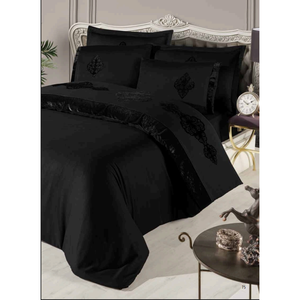 Juego de Ropa de Cama de Lujo de 6 Piezas, Tamaño King, Satén de Algodón, Estilo Moderno, Funda Nórdica XL y Sábana Ajustable, Diseño Sólido para el Hogar - Product Image 6