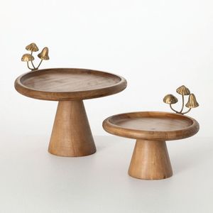 PLATS Haute Qualité Vente Chaude Acacia En Bois Haut Pied Rond Plateau En Bois Gâteau Stand pour Servir Gâteaux et Fruits - Product Image 4