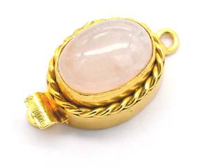 <b>Rose</b> <b>Quartz</b> Gemstone Oval Box Clasp 18K Gold Plated 1-3 Strand Jewelry Making Clasp 26X15X10MM-B620 - Product Image 1
