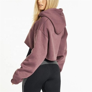 Custom Printing Logo Cropped Hoody Women Waistline Pullover Breathable Anti-pilling OEM Crop top Hoodies for Woman - Product Image 2