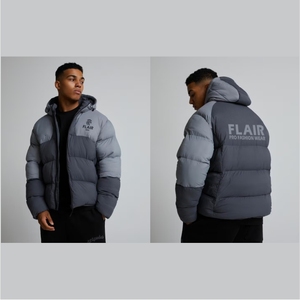 Men's High Quality Denim Puffer <b>Jacket</b> Vintage Style Hooded Collar Front Embroidered Logo Solid Pattern Winter Closure Zipper - Product Image 2