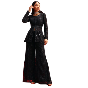 Kurta Palazzo ชุดปักเลื่อมสีดำเสื้อผ้าพื้นเมืองสำหรับผู้หญิงเครื่องแต่งกายงานแต่งงานแบบสั่งทำได้ - Product Image 1