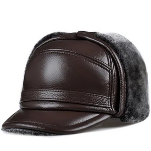 RY0201 Sombrero de protección auditiva cálido de invierno para hombre Piel sintética de cuero genuino Tamaño ultra grande 54-62cm Gorros de invierno de estilo informal - Product Image 5