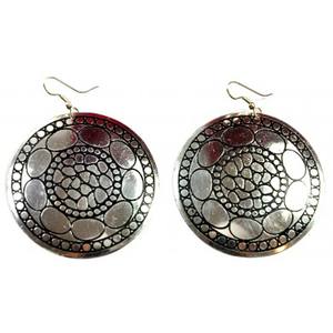 Boucles d'oreilles en laiton gravé en laiton totalement bijoux de luxe en laiton plaqué or non percé creux - Product Image 1