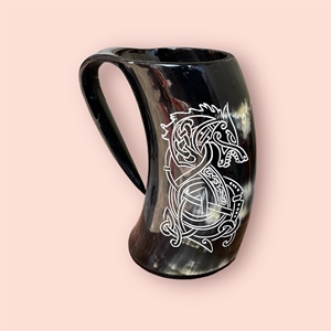 แก้วดื่มน้ำแบบ Tankard ทำด้วยมือแก้วมักเป็นมิตรกับสิ่งแวดล้อมธรรมชาติควายฮอร์นสัตว์สไตล์สัตว์ไม่ซ้ำใครงานฝีมือจากธรรมชาติ - Product Image 1