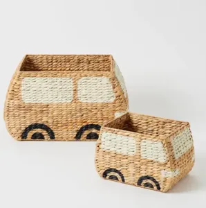 Handmade Natural Water Hyacinth Car-Shaped Storage <b>Basket</b> <b>Woven</b> <b>Baskets</b> for Home Toy Storage Kid-Friendly - Product Image 1